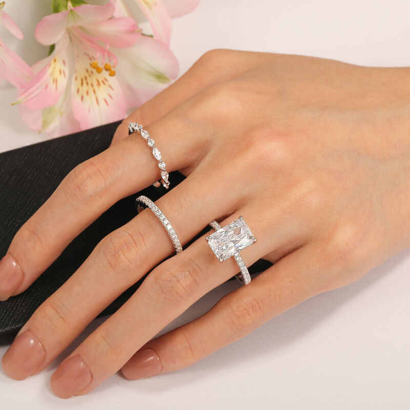 Jeulia Set Anello di Fidanzamento Solitario Taglio Radiante in Argento Sterling 3Pezzi