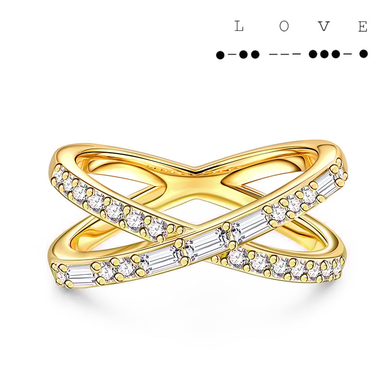 Jeulia Love Morse Code Crossover Sterling Silver Ring