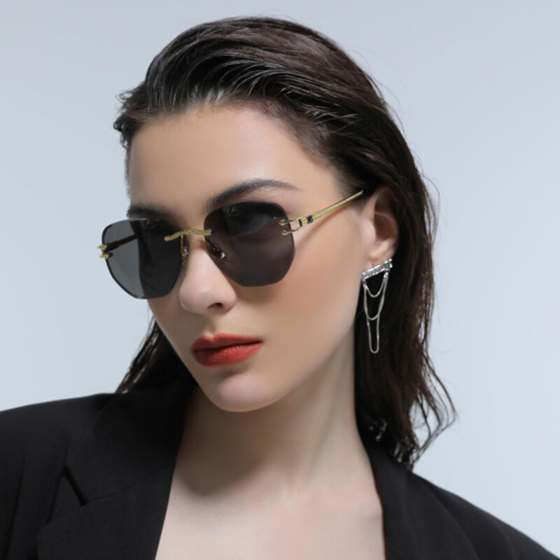 Jeulia "Make A Splash" Geometric Grey Rimless Women's Sunglasses