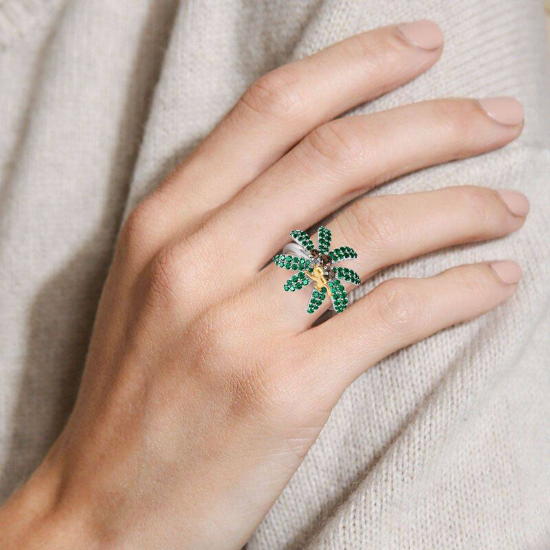 Jeulia "Tropical Vibe" Coconut Tree & Monkey Sterling Silver Ring