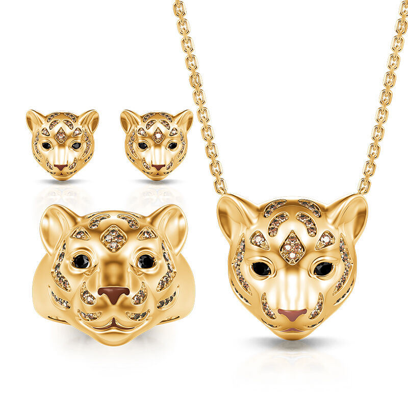 Jeulia "King of the Jungle" Tiger Sterling Silver Jewelry Set