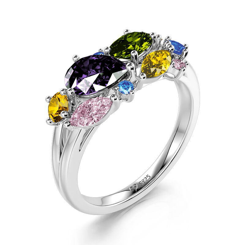 Jeulia "Gorgeous Soul" Multi-colored Stones Sterling Silver Cluster Ring