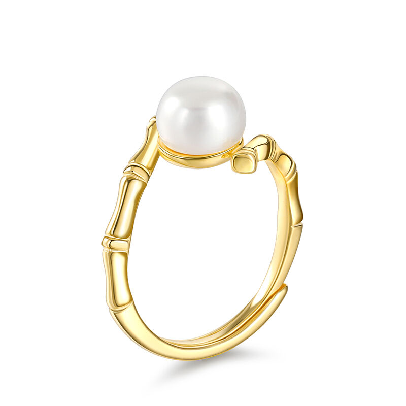 Jeulia Bamboo Design Pearl Sterling Silver Adjustable Ring
