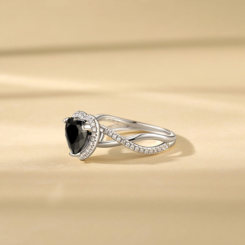 Jeulia Black Halo Heart Promise Ring Twist Sterling Silver