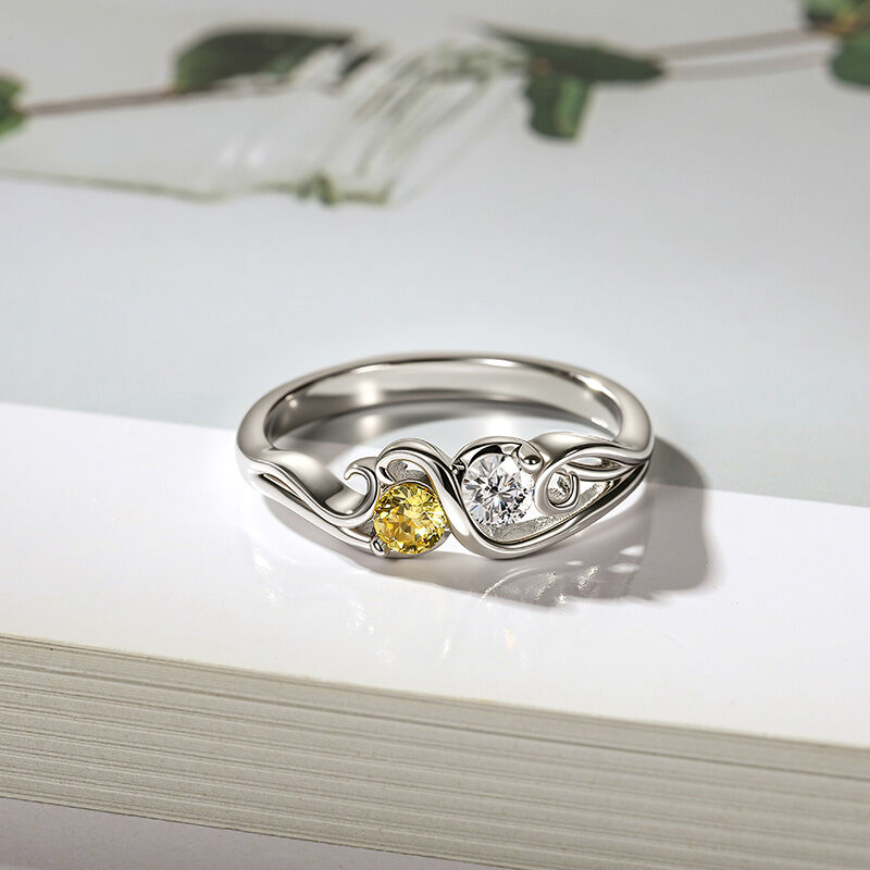 Jeulia Anillo de Compromiso Redondo con Dos Piedras Natales Personalizado con Diseño en Espiral