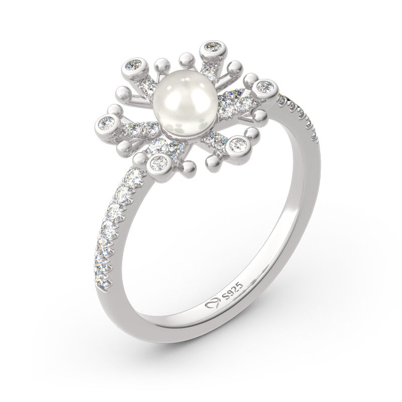 Jeulia Snowflake Cultured Pearl Sterling Silver Ring