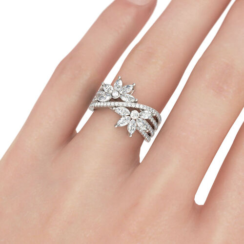 Jeulia Split Shank Flower Round & Marquise Cut Sterling Silver Ring
