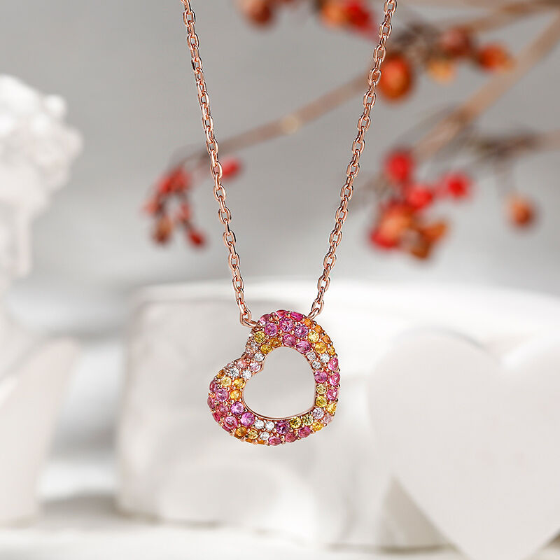 Jeulia "Donuts of Love" Multicolor Heart Sterling Silver Necklace