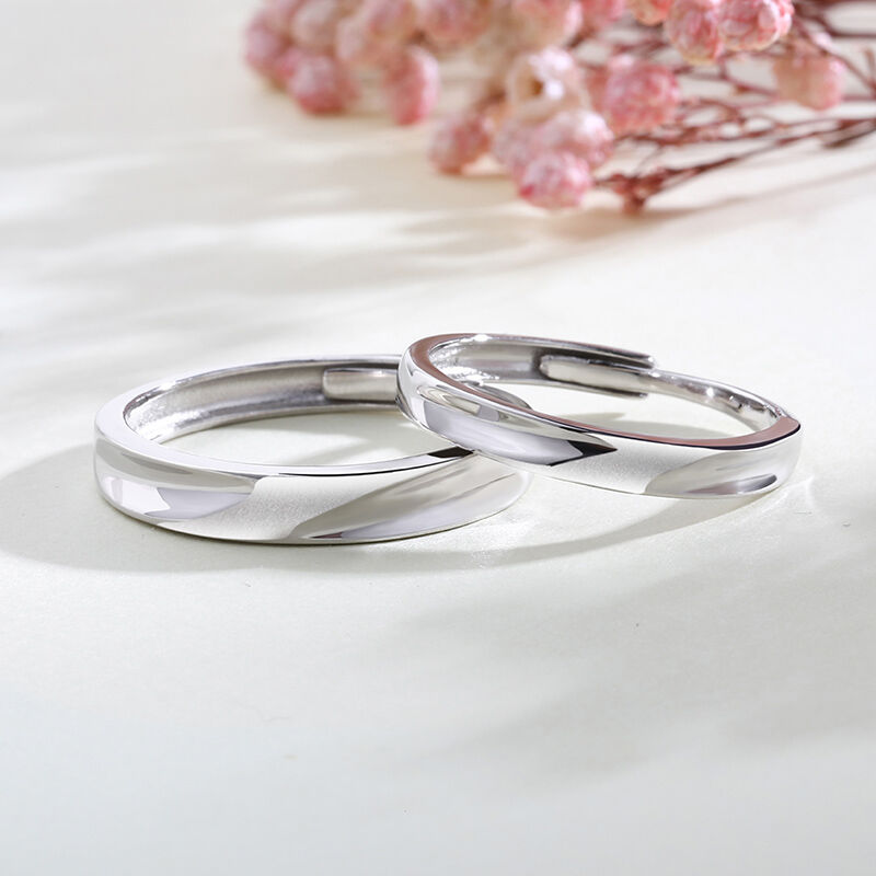 Jeulia "Love Never Fails" Simple Matte Adjustable Sterling Silver Couple Rings