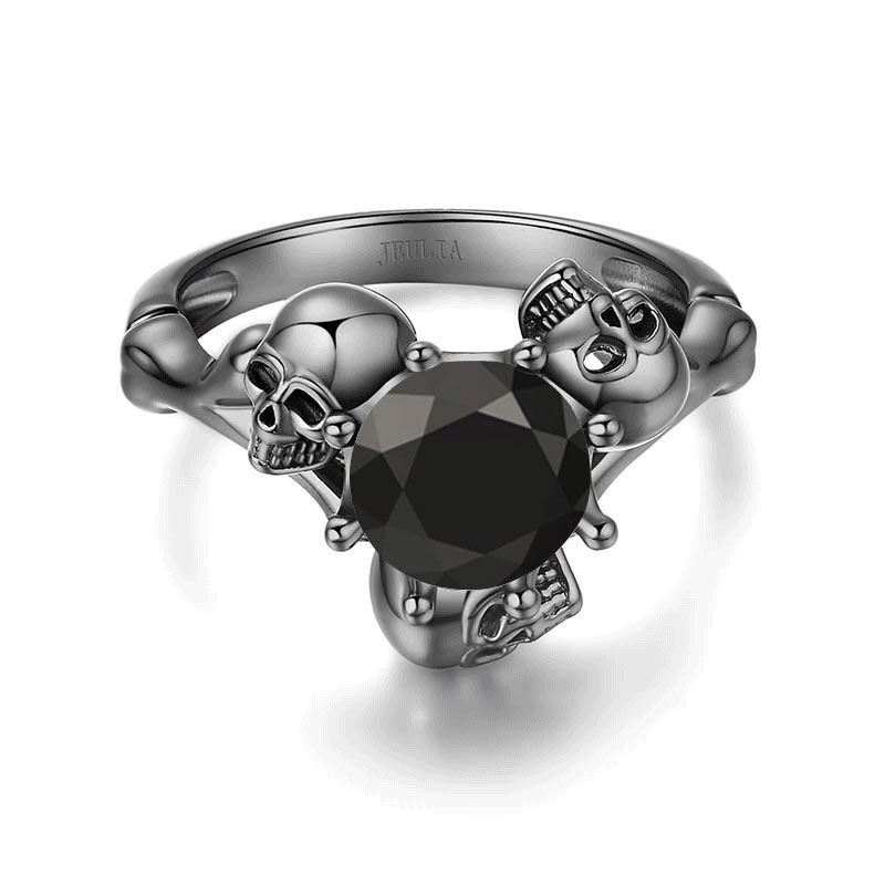 Rundschliff Sterling Silber Drei Schädel Design Schädel Ring