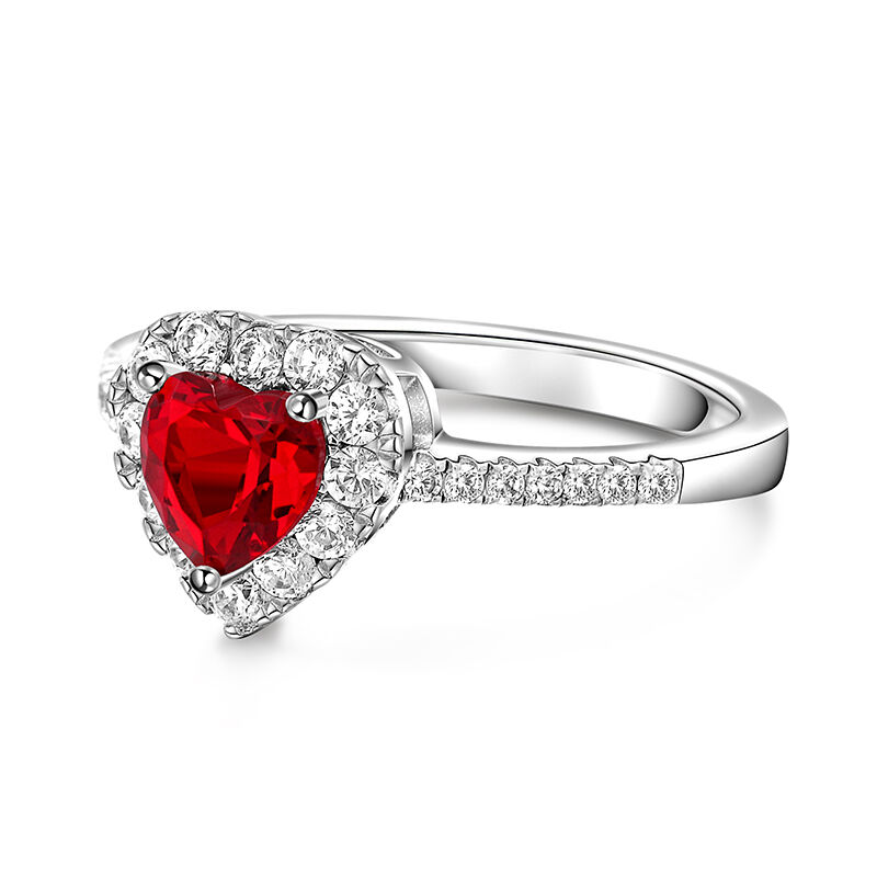 Jeulia Srebrny pierścionek zaręczynowy z czerwonym sercem