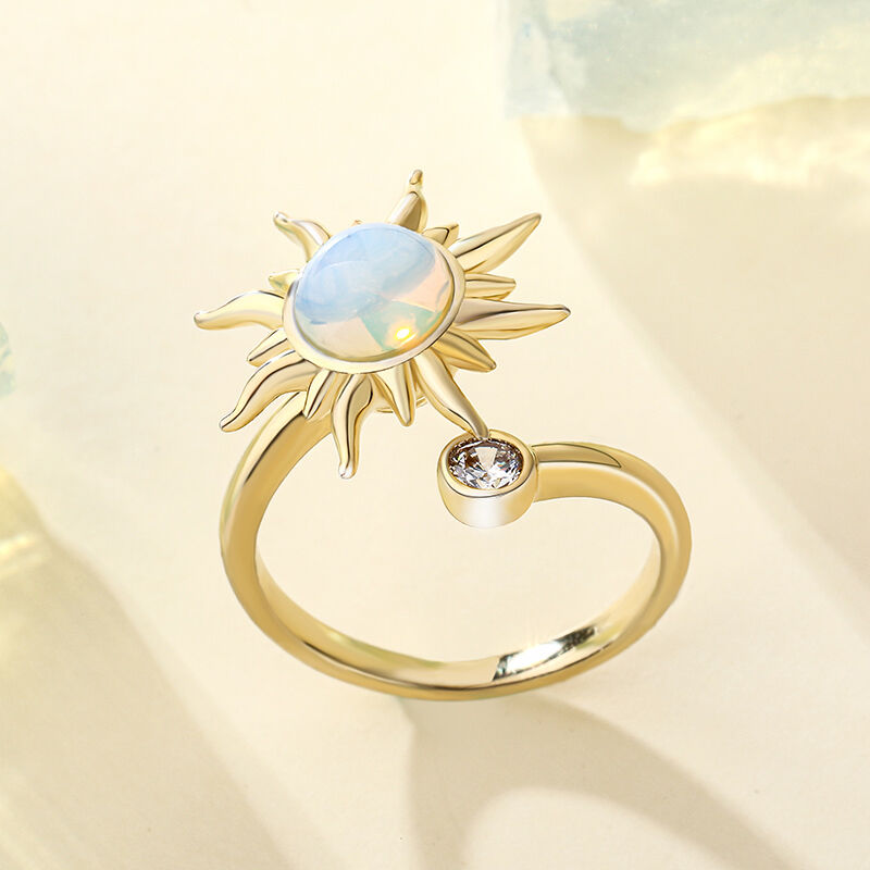 Jeulia "Sunrise Always" Moonstone Sterling Silver Rotating Soothe Open Ring