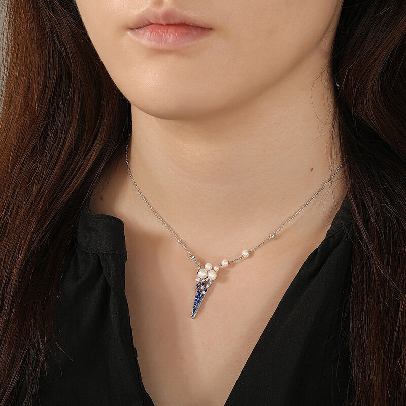 Jeulia Ice Cream Inspired Silver Pearl Necklace