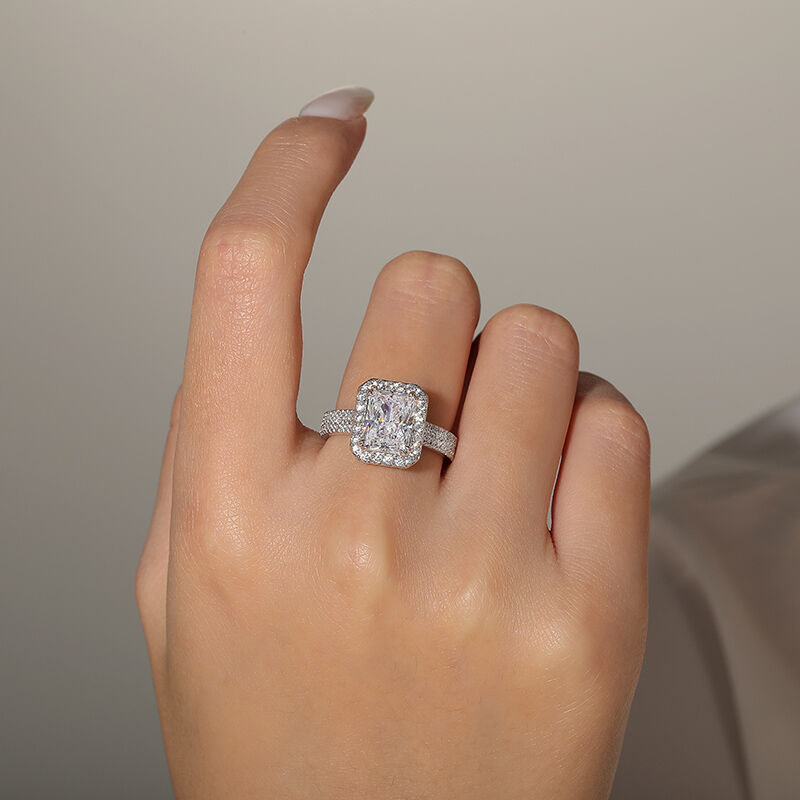 Jeulia Bague de Fiançailles à Halo Pavé Coupe Rectangulaire