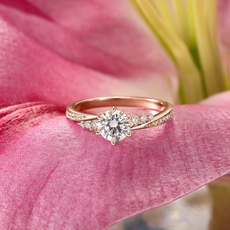 Jeulia Bague Promesse Design Twist Coupe Ronde Simple en Or Rose