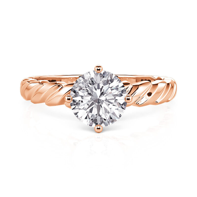Jeulia Anillo de Compromiso Solitario Redondo Color Oro Rosa Trenzado