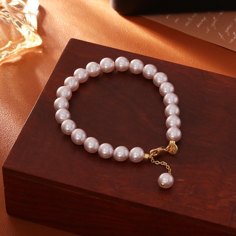 Jeulia "Timeless Elegance" Classic Golden Tone Pearl Bracelet