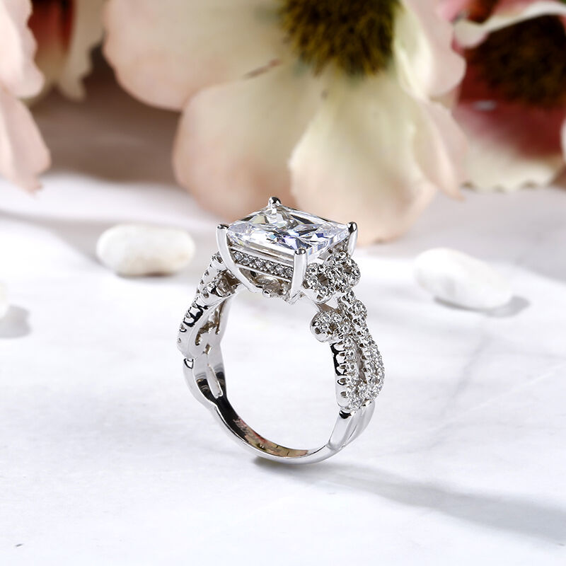 Jeulia Vintage Spitze Design Prinzess-Schliff Sterling Silber Ring