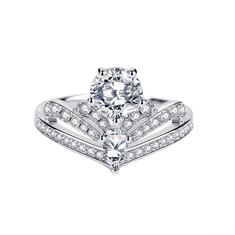 Jeulia Classic Crown Engagement Ring Round Cut Sterling Silver