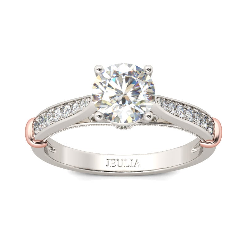 Jeulia Two Tone Classic Round Cut Sterling Silver Ring