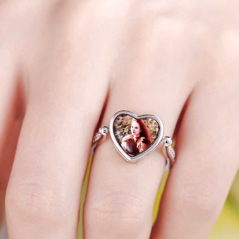 Jeulia "I Love You" Sterling Silver Personalized Photo Ring (With A Free Chain)