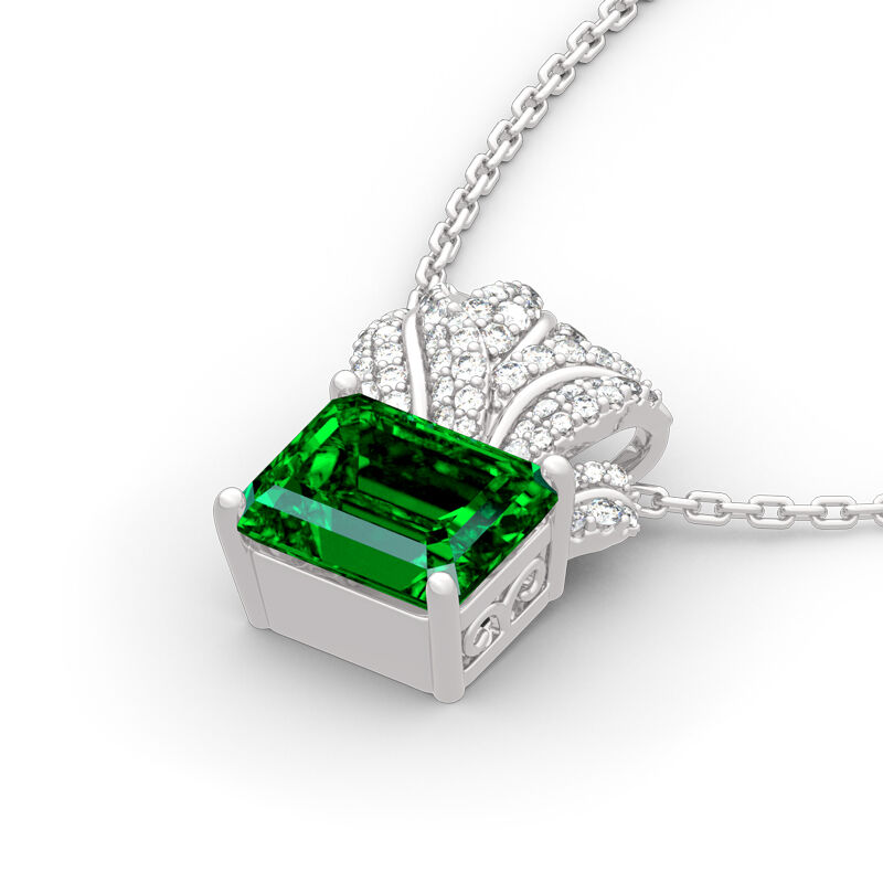 Jeulia Blatt Design Smaragdschliff Sterling Silber Halskette