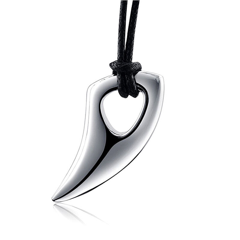 Jeulia Shark Tooth Pendant Titanium Steel Men's Necklace (Wax Rope)