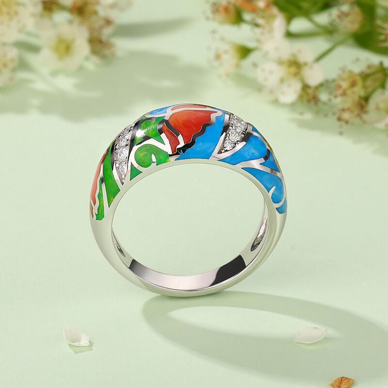 Jeulia "Ideal Love" Flower Enamel Sterling Silver Ring