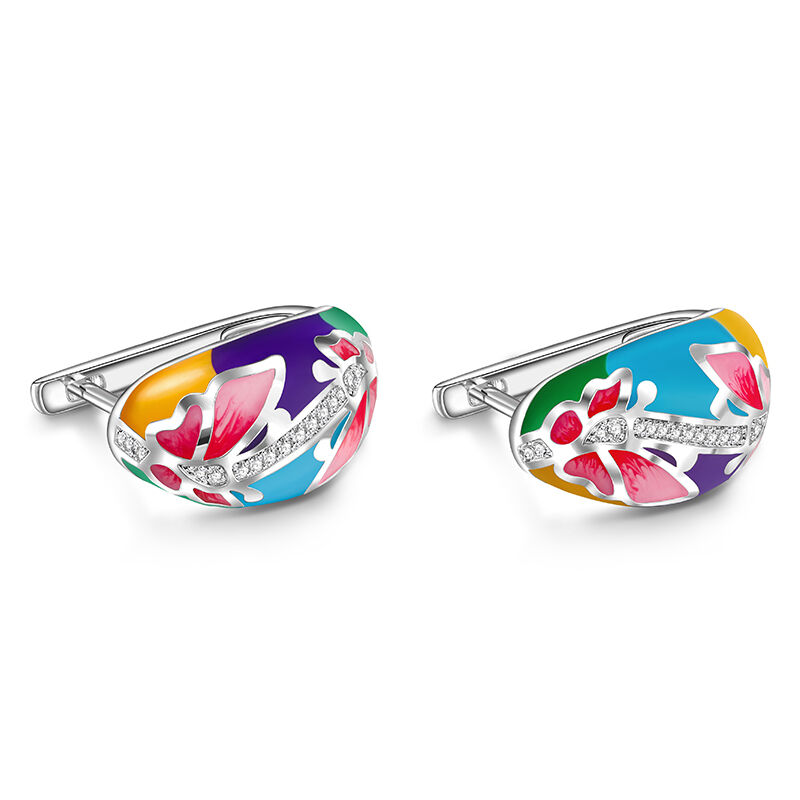 Jeulia "Natural Beauty" Butterfly & Flower Enamel Sterling Silver Hoop Earrings