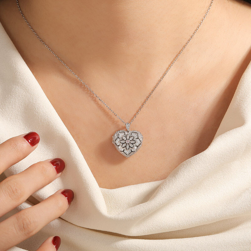 Jeulia Custom Birthstone Hollow Heart Photo Locket Necklace