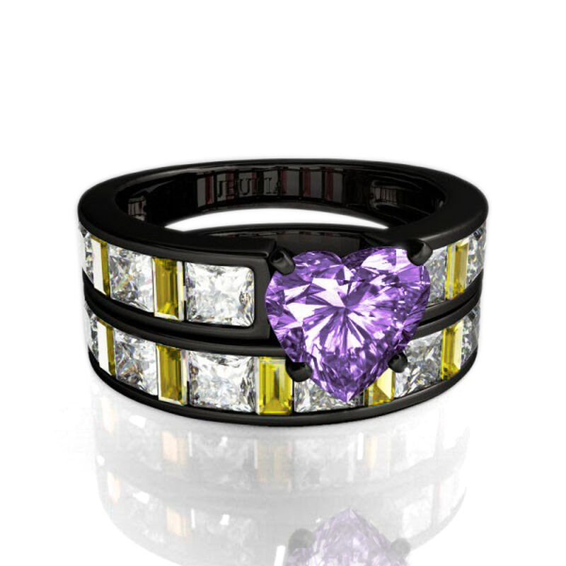 Conjunto De Anillos De Talla Cordiforme Con Tono Negro De Jeulia En Plata De Ley