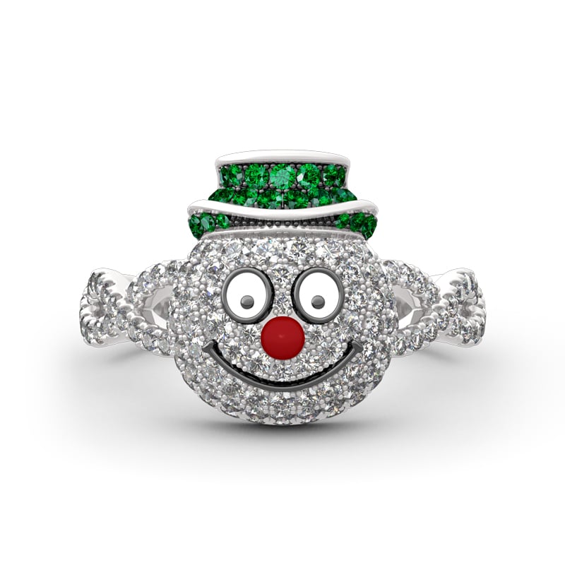 Jeulia "Merry Christmas" Snowman Design Sterling Silver Ring