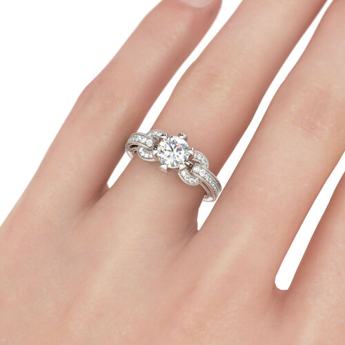 Jeulia Milgrain Knot Design Round Cut Sterling Silver Ring