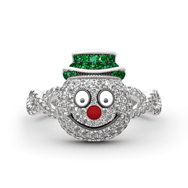 Jeulia "Merry Christmas" Snowman Design Sterling Silver Ring