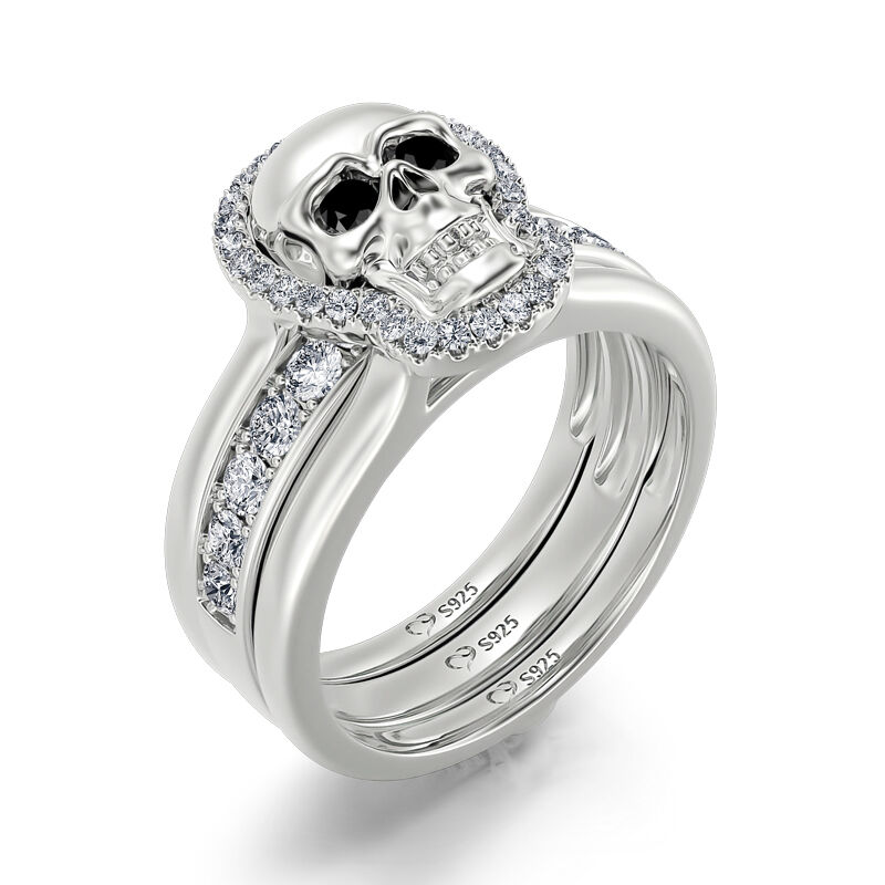 Jeulia "Undying Soul" Skull Design Sterling Silver Interchangeable Ring Set