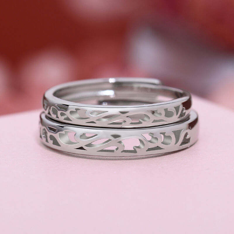 جوليا خواتم زوجين من الفضة الإسترليني قابلة للتعديل بتصميم زهرة الكرمة