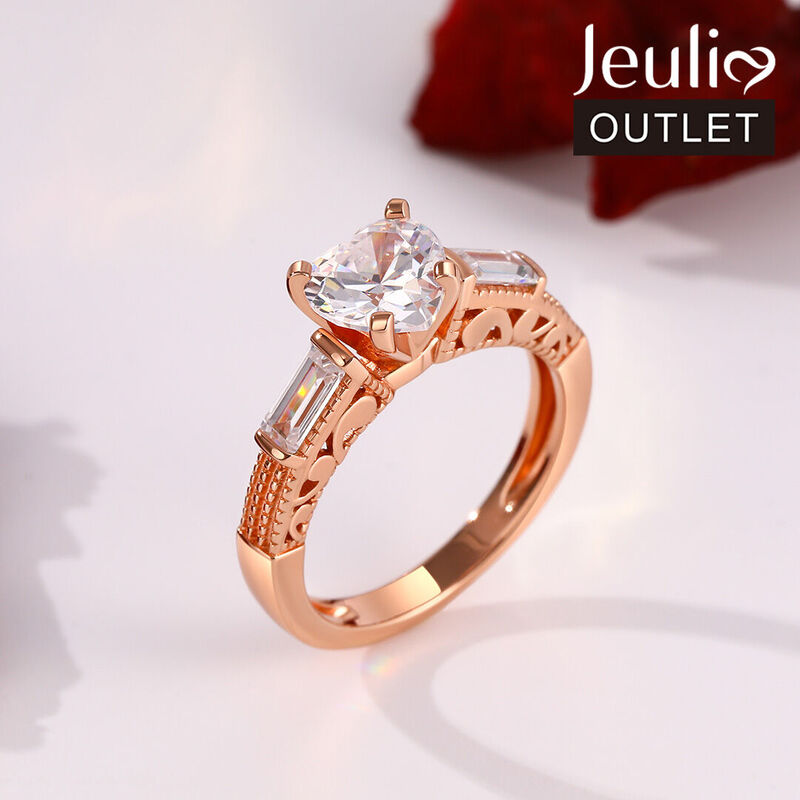 Jeulia Three Stone Heart Cut Sterling Silver Ring