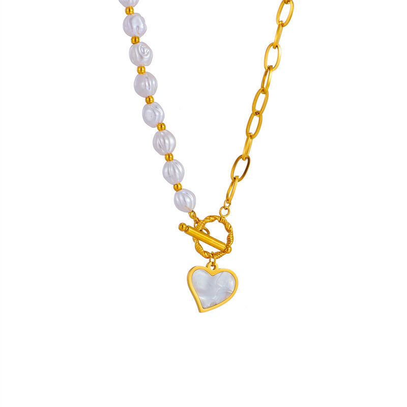 Jeulia Heart Pearl Titanium Steel Necklace