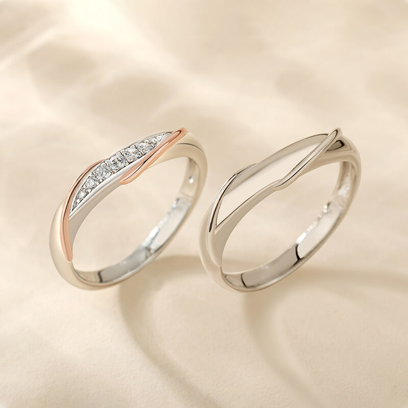 Jeulia Simple Twist Couple Rings Sterling Silver