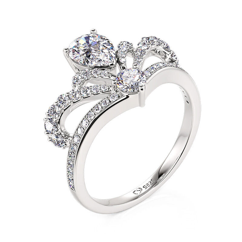 Jeulia Crown Design Engagement Ring Pear Cut Sterling Silver