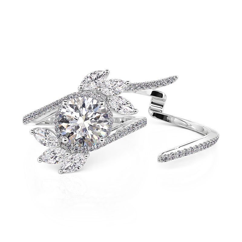 Jeulia Swirl Design Round Halo Engagement Ring Set