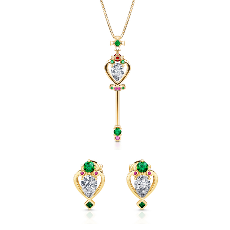 Jeulia "Power" Vintage Queen of Hearts scepter Sterling Silver Jewelry Set