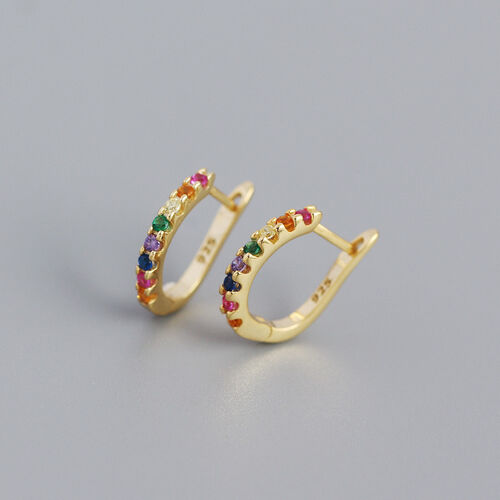 Jeulia Colorful Round Cut Sterling Silver Hoop Earrings