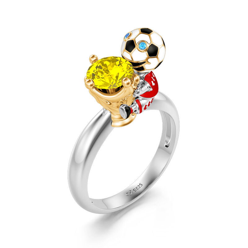 Jeulia Hug Me "You're My Champion" Denmark Football Team Round Cut Sterling Silver Ring