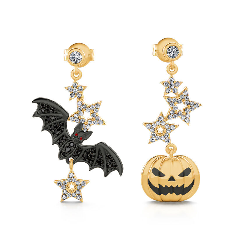 Jeulia "Halloween Fun" Bat & Pumpkin Sterling Silver Asymmetrical Earrings
