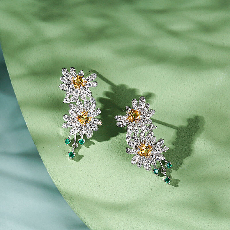 Jeulia Double Daisy Flower Sterling Silver Earrings