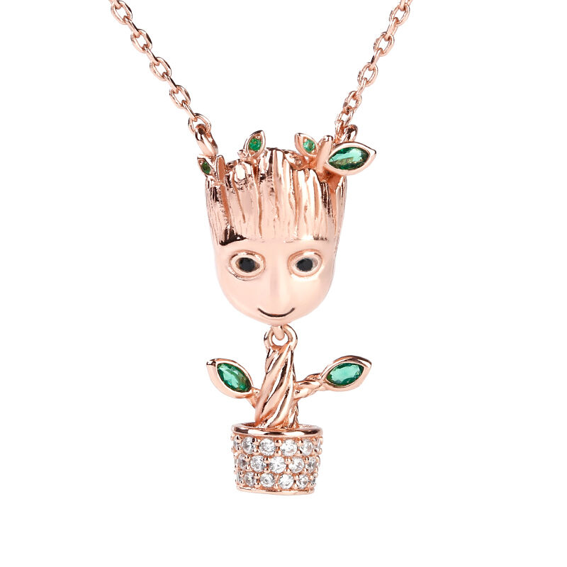 Jeulia "I am Groot" Tree Man Sterling Silver Dangle Necklace
