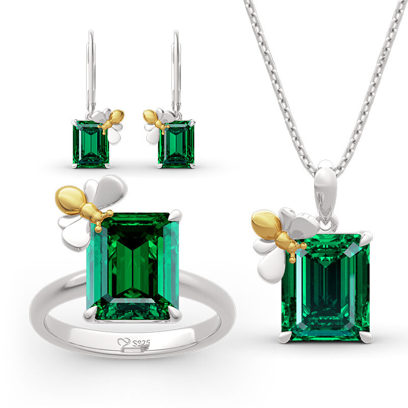 Jeulia "Honey Bee" Emerald Cut Sterling Silver Jewelry Set