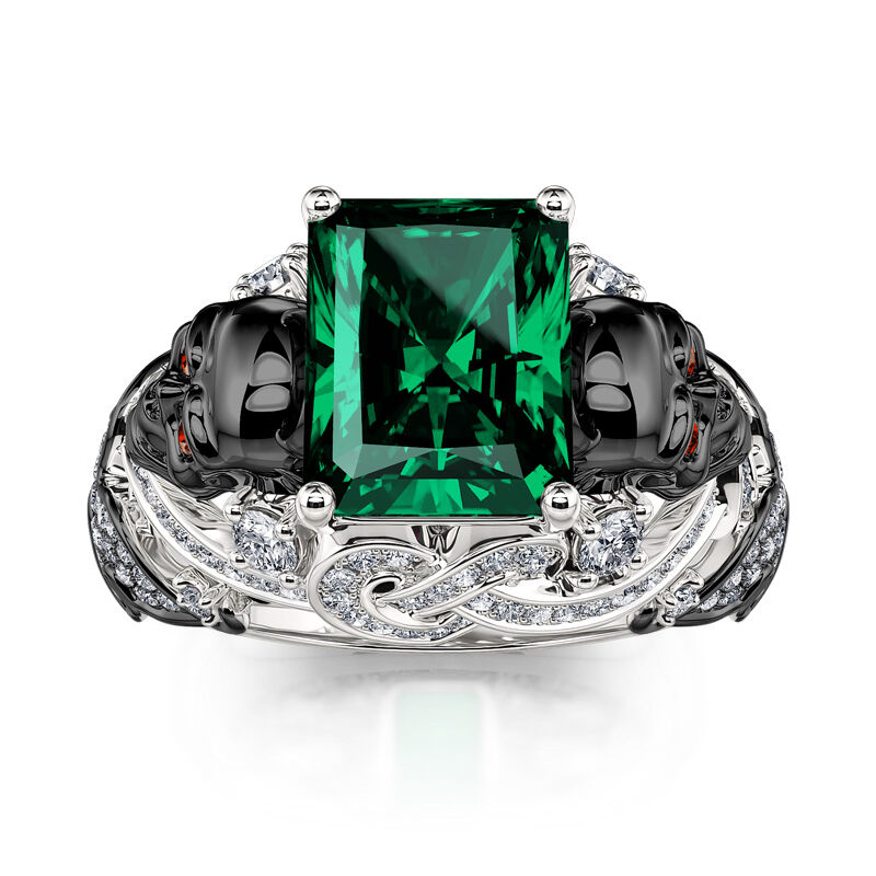 Jeulia "Intricate Beauty" Skull Butterfly Design Emerald Cut Sterling Silver Ring