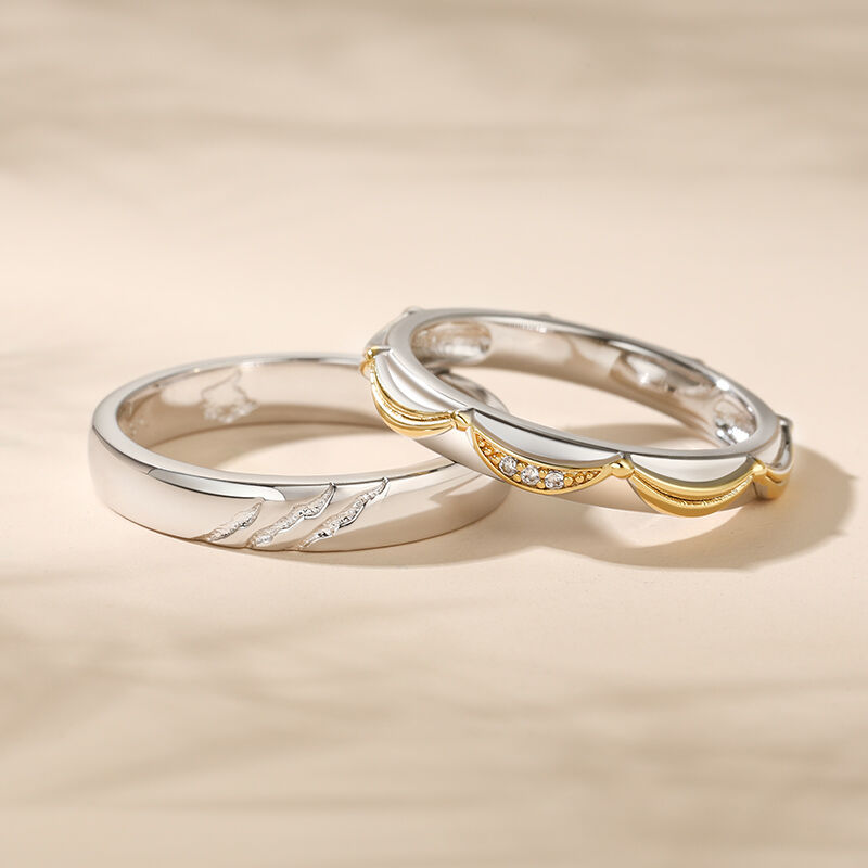 Jeulia Simple Bravery and Beauty Couple Rings Sterling Silver